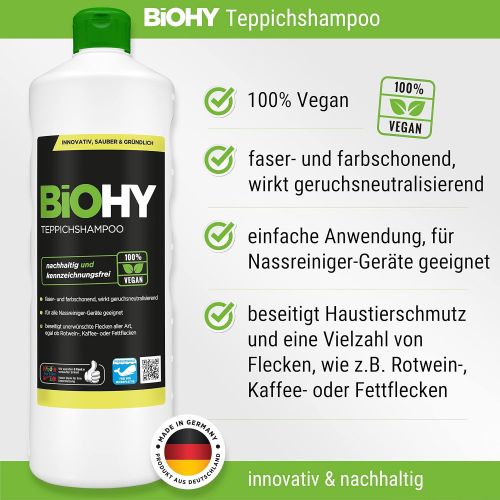  [아마존베스트]Biohy carpet shampoo concentrate 2 x 1 litre bottles + doser carpet cleaner ideal for removing stubborn stains Special designed for washing cleaners