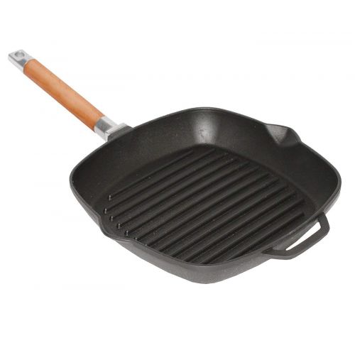  BIOL Grillpfanne Gusseisen Steakpfanne Bratpfanne Holzgriff abnehmbar (26 cm)