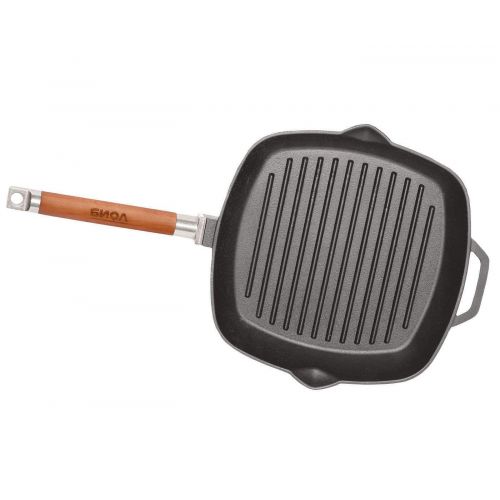  BIOL Grillpfanne Gusseisen Steakpfanne Bratpfanne Holzgriff abnehmbar (26 cm)