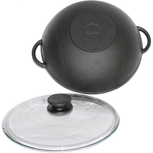  BIOL 4L Wok Bratpfanne aus Gusseisen mit Glasdeckel oe28cm Asia Schmortopf Induktion Pfanne