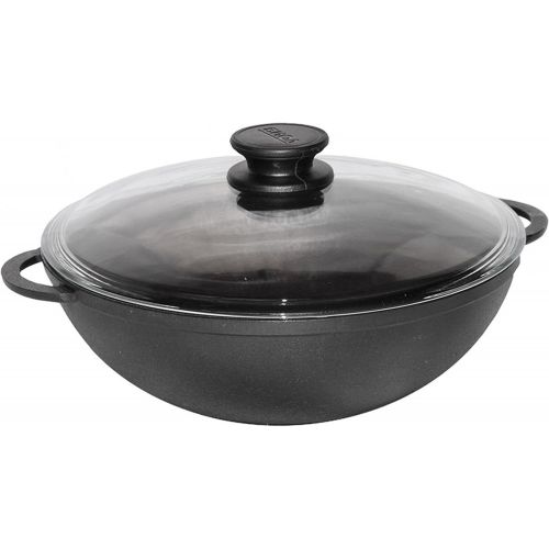  BIOL 4L Wok Bratpfanne aus Gusseisen mit Glasdeckel oe28cm Asia Schmortopf Induktion Pfanne