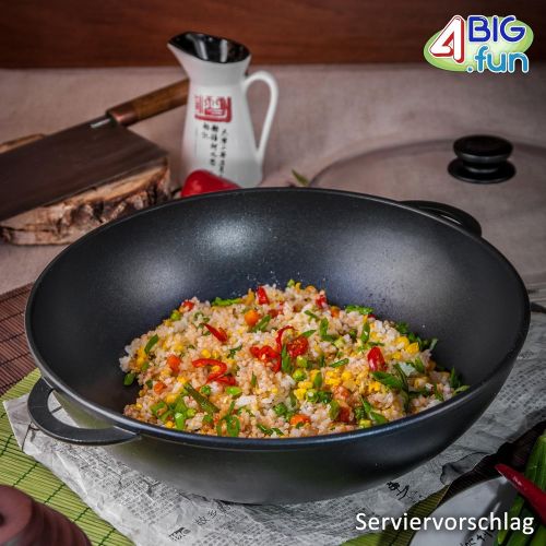  BIOL 4L Wok Bratpfanne aus Gusseisen mit Glasdeckel oe28cm Asia Schmortopf Induktion Pfanne