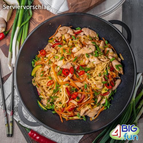  BIOL 4L Wok Bratpfanne aus Gusseisen mit Glasdeckel oe28cm Asia Schmortopf Induktion Pfanne