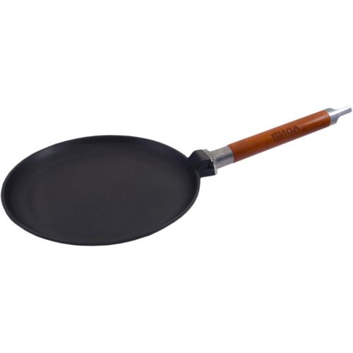  BIOL 24cm Pfannkuchen Bratpfanne aus Gusseisen mit abnehmbaren Holzgriff und Pfannenwender aus Bambus von 4big.fun *** Pancake Crepes *** Alle Herdarten inkl. Induktion *** 204mm Bodend