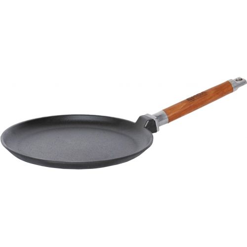  Biol Gusseisen-Pfanne fuer Crepes/Pfannkuchen, Bratpfanne 22, 24cm, abnehmbarer Holzgriff, Induktion, Eisenguss, Schwarz , 24 cm