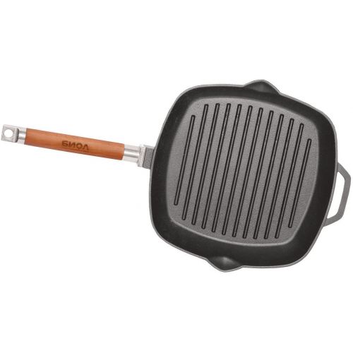  BIOL Grillpfanne aus Gusseisen-Pfanne 28 cm abnehmbarer Griff mit Glas Deckel Induktion