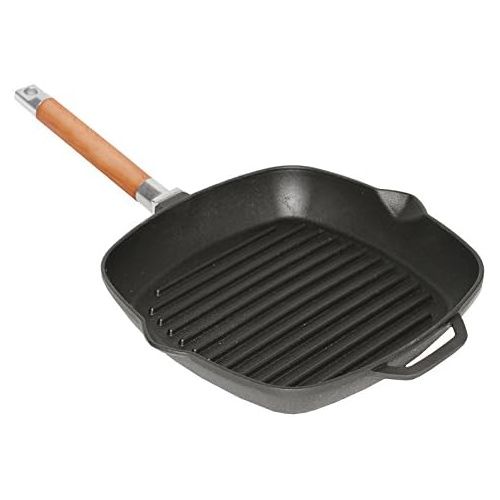  BIOL Grillpfanne Gusseisen Steakpfanne Bratpfanne Holzgriff abnehmbar (24 cm)