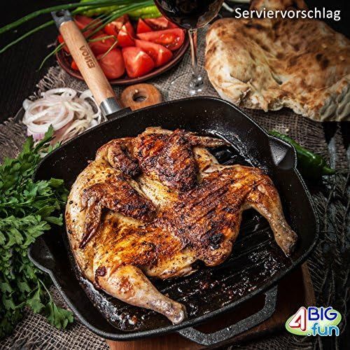  BIOL Grillpfanne Gusseisen Steakpfanne Bratpfanne Holzgriff abnehmbar (24 cm)