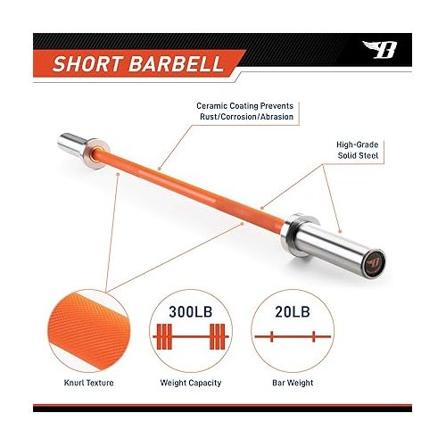  Short Olympic Barbell Weight Set 47” Barbell with Weight Plates (2 x 10-lb +2 x 5-lb) & 2 Locking Collars BBOB-7645