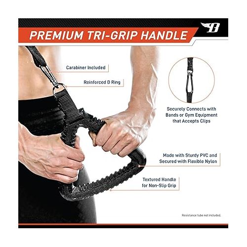  Tri-Grip Single Handle with Carabiner Clip Workout Resistance Tube Accessory BBTG-005 , 2.50 x 7.00 x 8.00 inches