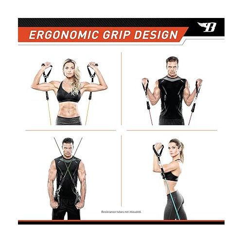  Set of 2 Single-Grip Handles with Carabiner Clips for Resistance Tube Exercise Strength Training and Cardio Workout BBSH-001