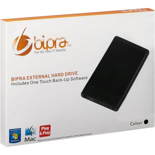  BIPRA 250GB 250 GB 2.5 Inch External Hard Drive Portable USB 2.0 Inc. One Touch Software - Black - NTFS