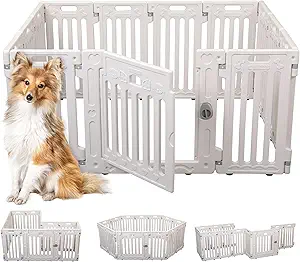 BIRDROCK HOME Dog Playpen with Door | 12 Panel | 25.6in H | Strong Plastic | Puppy Safety Fence Pen Playpen | Non-Slip and Secure Pet Gate | White