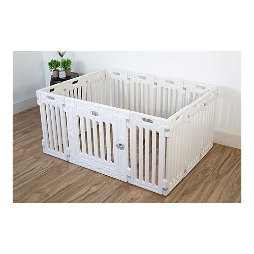  BIRDROCK HOME Dog Playpen with Door | 12 Panel | 25.6in H | Strong Plastic | Puppy Safety Fence Pen Playpen | Non-Slip and Secure Pet Gate | White