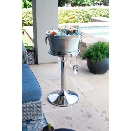  BirdRock Home Metal Beverage Tub with Stand, Scoop and Bottle Opener - 18/8 Stainless Steel Double Wall Ice Beverage Cooler - Drink Beer Wine Ice Bucket with Handles - House Party Events Container Bin
