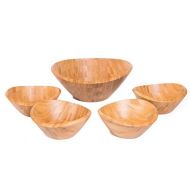 BIRDROCK HOME BirdRock Home Bamboo Salad Bowl Set | Set of 5 | Wooden Stackable Bowls for Salad, Pasta, Fruit | Kitchen Bowl Set