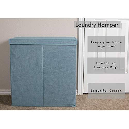  BIRDROCK HOME BirdRock Home Double Laundry Hamper with Lid and Removable Liners | Linen | Easily Transport Laundry | Foldable Hamper | Cut Out Handles