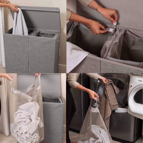  BIRDROCK HOME BirdRock Home Double Laundry Hamper with Lid and Removable Liners | Linen | Easily Transport Laundry | Foldable Hamper | Cut Out Handles