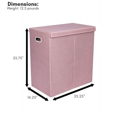  BIRDROCK HOME BirdRock Home Double Laundry Hamper with Lid and Removable Liners | Linen | Easily Transport Laundry | Foldable Hamper | Cut Out Handles