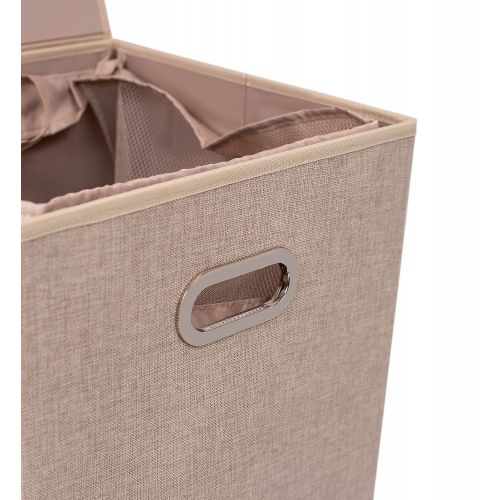  BIRDROCK HOME BirdRock Home Double Laundry Hamper with Lid and Removable Liners | Linen | Easily Transport Laundry | Foldable Hamper | Cut Out Handles