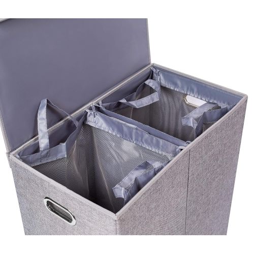  BIRDROCK HOME BirdRock Home Double Laundry Hamper with Lid and Removable Liners | Linen | Easily Transport Laundry | Foldable Hamper | Cut Out Handles