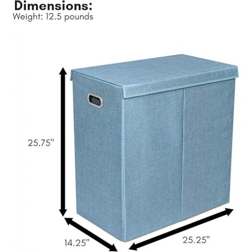  Double Laundry Hamper with Lid | Removable mesh bags | Dual Compartment Clothes Hamper | Light Blue