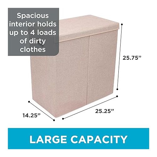  Double Laundry Hamper with Lid | Removable mesh bags | Dual Compartment Clothes Hamper | Cream