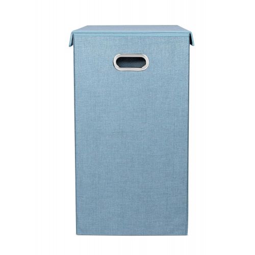  BirdRock Home Double Laundry Hamper with Lid and Removable Liners - Light Blue - Linen - Easily Transport Laundry - Foldable Hamper - Cut Out Handles