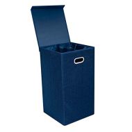 BirdRock Home Single Laundry Hamper with Lid and Removable Liner - Navy - Linen - Easily Transport Laundry - Foldable Hamper - Cut Out Handles