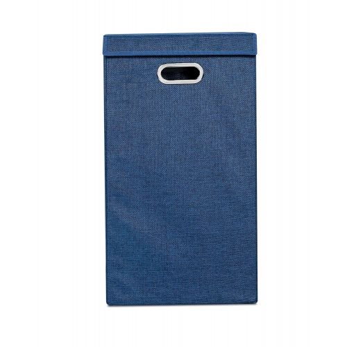  BirdRock Home Single Laundry Hamper with Lid and Removable Liner - Navy - Linen - Easily Transport Laundry - Foldable Hamper - Cut Out Handles