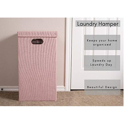  BirdRock Home Single Laundry Hamper with Lid and Removable Liner - Pink - Linen - Easily Transport Laundry - Foldable Hamper - Cut Out Handles