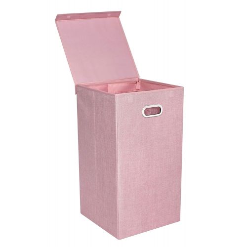  BirdRock Home Single Laundry Hamper with Lid and Removable Liner - Pink - Linen - Easily Transport Laundry - Foldable Hamper - Cut Out Handles