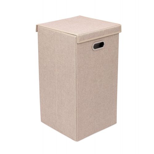  BirdRock Home Single Laundry Hamper with Lid and Removable Liner - Linen - Easily Transport Laundry - Foldable Hamper - Cut Out Handles