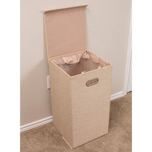  BirdRock Home Single Laundry Hamper with Lid and Removable Liner - Linen - Easily Transport Laundry - Foldable Hamper - Cut Out Handles