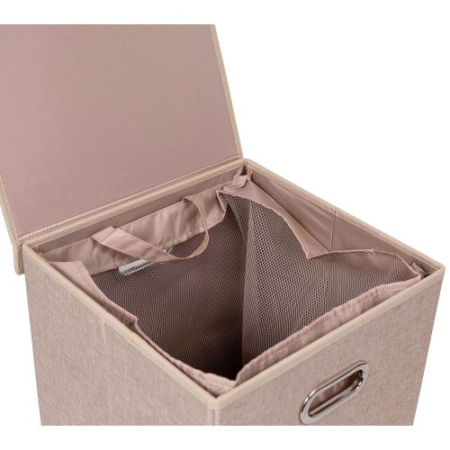  BirdRock Home Single Laundry Hamper with Lid and Removable Liner - Linen - Easily Transport Laundry - Foldable Hamper - Cut Out Handles