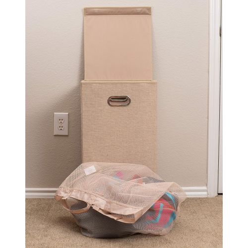  BirdRock Home Single Laundry Hamper with Lid and Removable Liner - Linen - Easily Transport Laundry - Foldable Hamper - Cut Out Handles