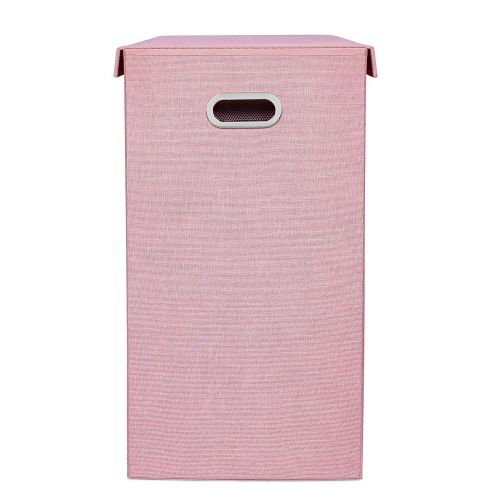  BirdRock Home Double Laundry Hamper with Lid and Removable Liners - Pink - Linen - Easily Transport Laundry - Foldable Hamper - Cut Out Handles