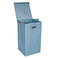 BirdRock Home Single Laundry Hamper with Lid and Removable Liner - Light Blue - Linen - Easily Transport Laundry - Foldable Hamper - Cut Out Handles