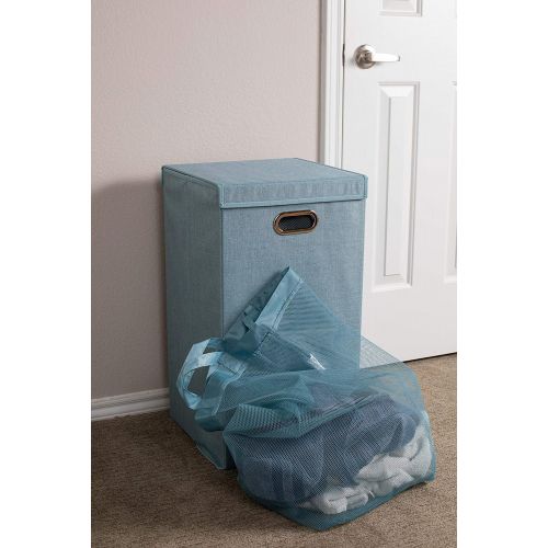  BirdRock Home Single Laundry Hamper with Lid and Removable Liner - Light Blue - Linen - Easily Transport Laundry - Foldable Hamper - Cut Out Handles