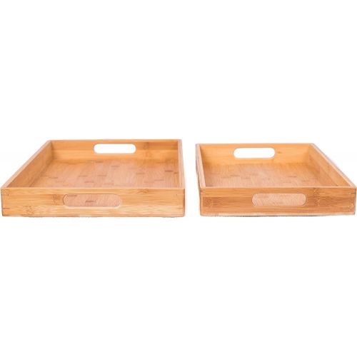  BirdRock Home 2pc Bamboo Serving Trays Set with Handles - Wood - Food - Breakfast Tray - Party Platter - Nesting - Kitchen and Dining
