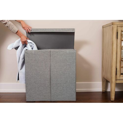  BirdRock Home Premium Double Laundry Hamper with Lid and Removable Liners - Linen Hampers - Grey Foldable Bin - Easily Transport Clothes - Cut Out Handles  Clothes Basket