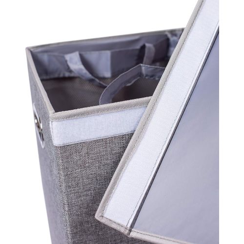  BirdRock Home Premium Double Laundry Hamper with Lid and Removable Liners - Linen Hampers - Grey Foldable Bin - Easily Transport Clothes - Cut Out Handles  Clothes Basket