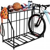 [아마존베스트]BirdRock Home 4 Bike Stand Rack with Storage  Metal Floor Bicycle Nook  Great for Parking Road, Mountain, Hybrid or Kids Bikes  Garage Organizer - Helmet - Sports Storage Statio