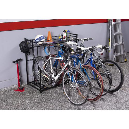  [아마존베스트]BirdRock Home 4 Bike Stand Rack with Storage  Metal Floor Bicycle Nook  Great for Parking Road, Mountain, Hybrid or Kids Bikes  Garage Organizer - Helmet - Sports Storage Statio