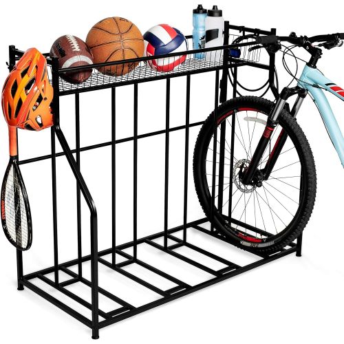  [아마존베스트]BirdRock Home 4 Bike Stand Rack with Storage  Metal Floor Bicycle Nook  Great for Parking Road, Mountain, Hybrid or Kids Bikes  Garage Organizer - Helmet - Sports Storage Statio