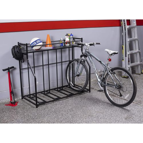  [아마존베스트]BirdRock Home 4 Bike Stand Rack with Storage  Metal Floor Bicycle Nook  Great for Parking Road, Mountain, Hybrid or Kids Bikes  Garage Organizer - Helmet - Sports Storage Statio