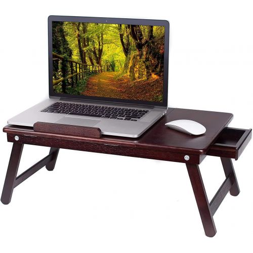  [아마존베스트]BIRDROCK Home Bamboo Laptop Bed Lap Tray - Multi-Position Adjustable Tilt Surface - Pull Down Legs - Storage Drawer - Great for Computer iPad Book Coloring Stand - Espresso