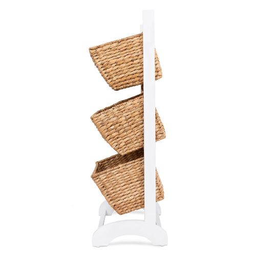  BIRDROCK HOME 3 Tier Abaca Storage Cubby (Natural) | 3 Baskets Made of Durable Seagrass Fiber | Solid Wood Frame | Child Pet Dog Toy Food Storage Organizer Shelf | Kitchen Vertical