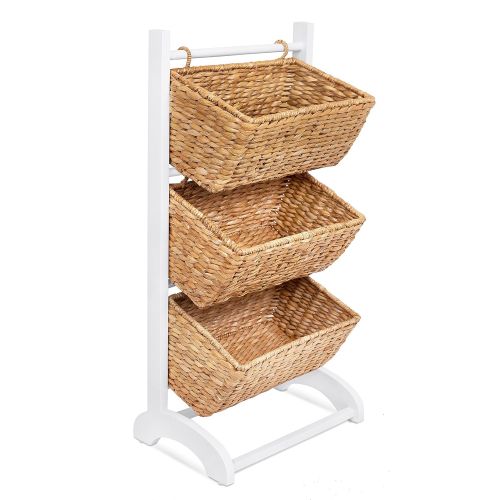  BIRDROCK HOME 3 Tier Abaca Storage Cubby (Natural) | 3 Baskets Made of Durable Seagrass Fiber | Solid Wood Frame | Child Pet Dog Toy Food Storage Organizer Shelf | Kitchen Vertical