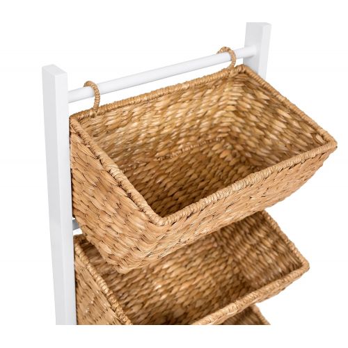  BIRDROCK HOME 3 Tier Abaca Storage Cubby (Natural) | 3 Baskets Made of Durable Seagrass Fiber | Solid Wood Frame | Child Pet Dog Toy Food Storage Organizer Shelf | Kitchen Vertical